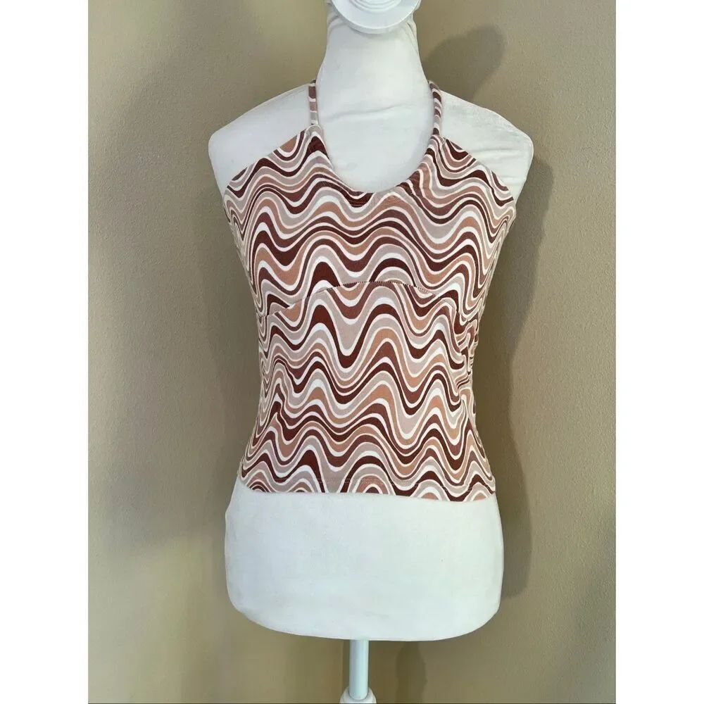Hollister Brown Beige Swirl Halter Style Crop Top Small